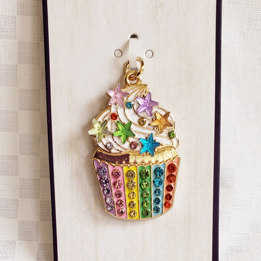Hello Happy - Cupcake Pendant Charm with Rhinestones and Stars - NWT